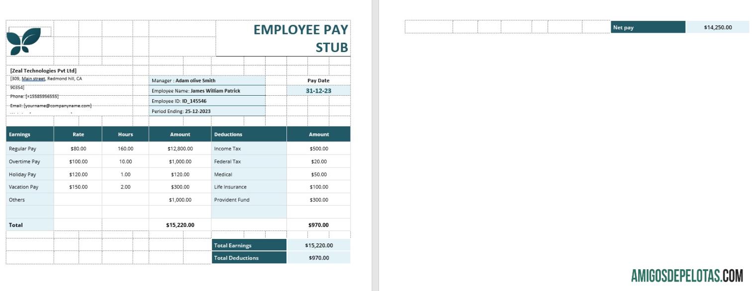 Em branco Modelo de recibo de pagamento de funcionário